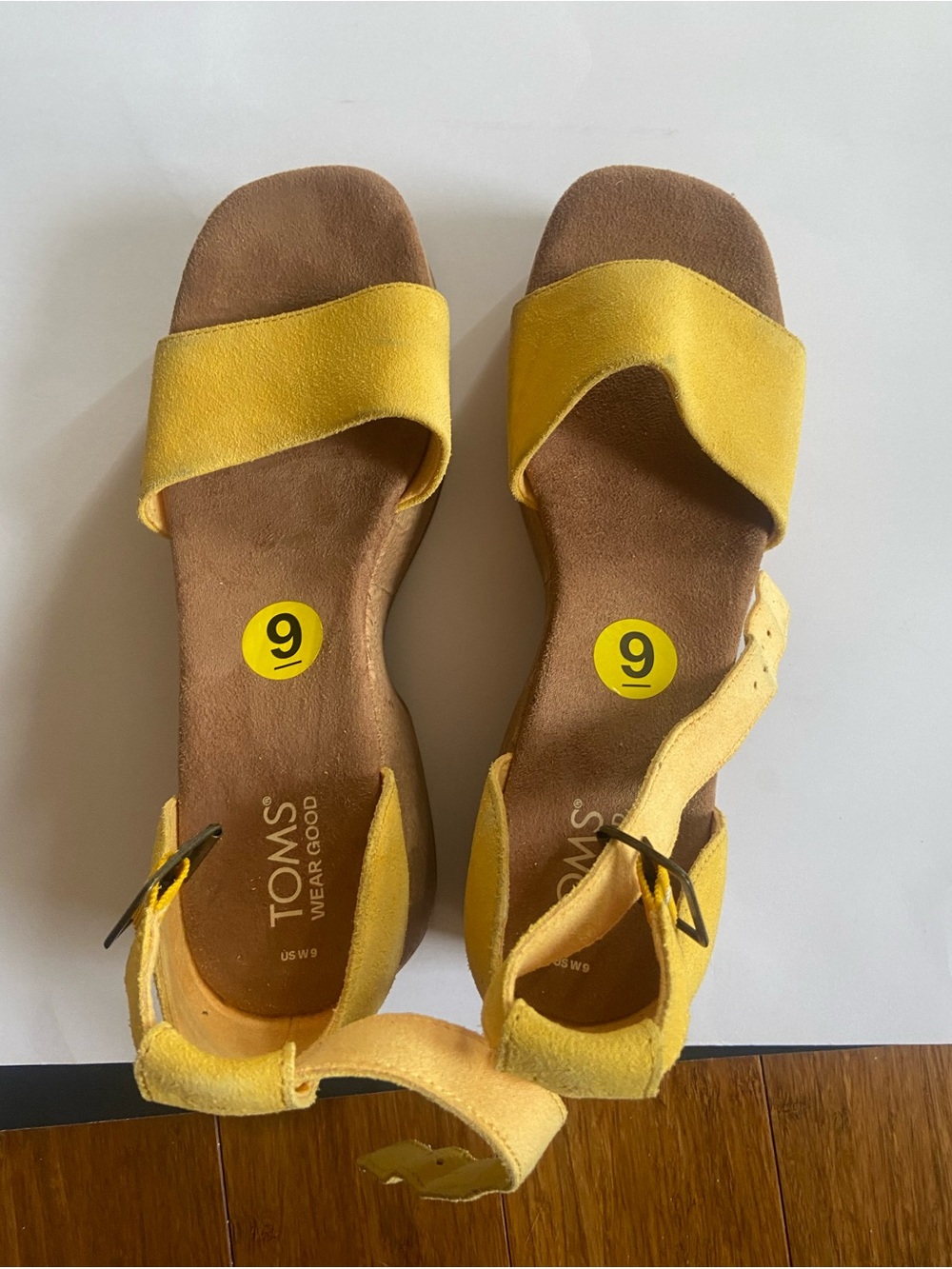 TOMS Yellow Suede Open-Toe Ankle Strap Sandals Showing marks (in pictures)